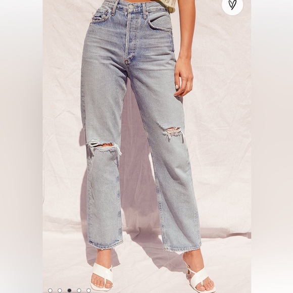 Agolde 90s Mid Rise Light Wash Loose Fit Distressed Jeans size 27 - Picture 6 of 9